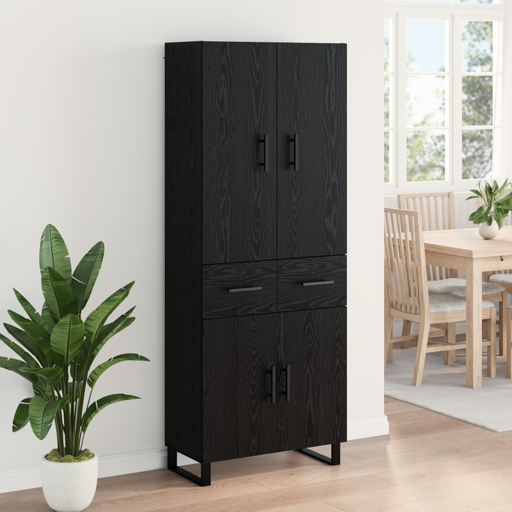 Highboard 2 pcs Sort eg 69,5 x 34 x 180 cm Ingeniørtræ og glas