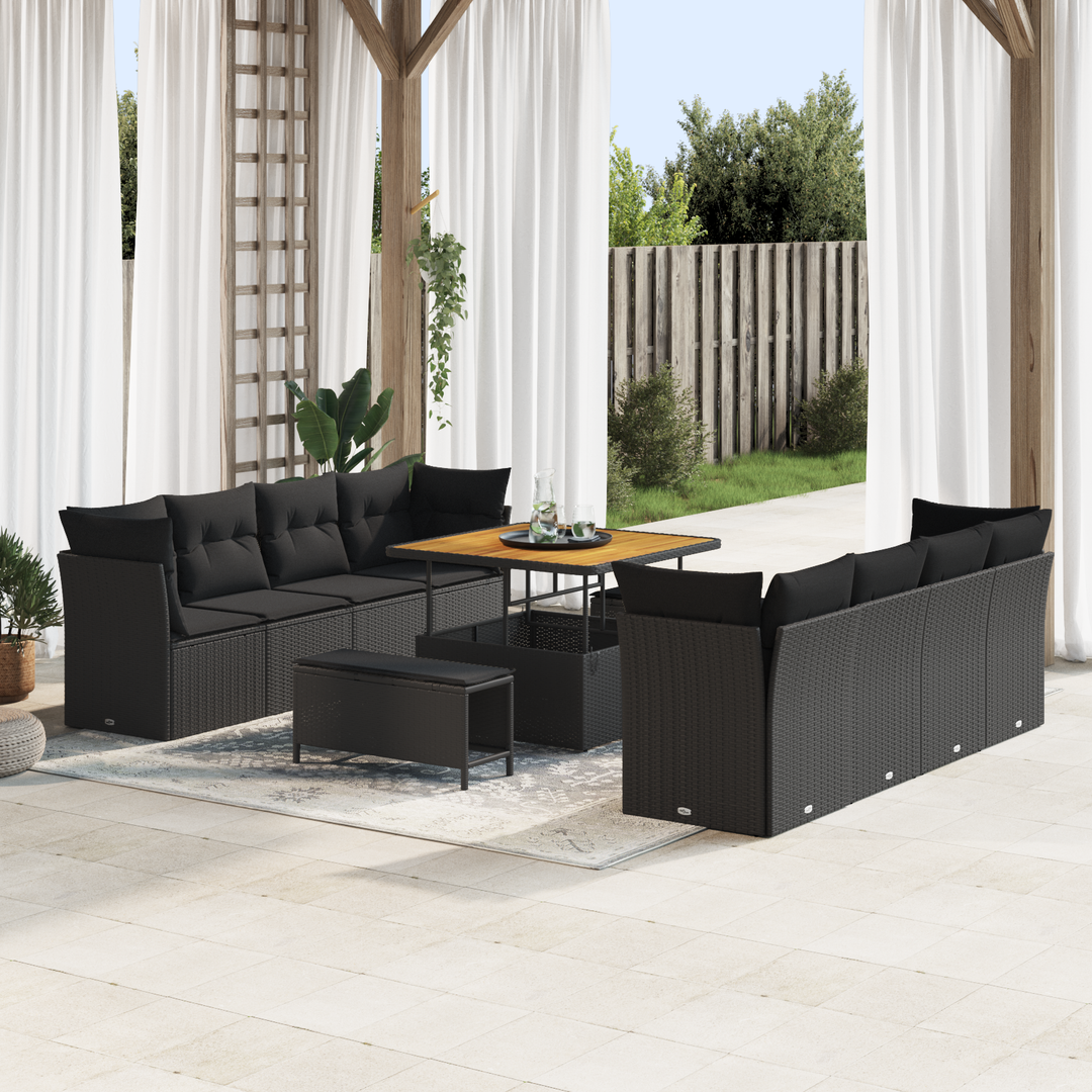 Havesofa Sæt med pude 11 pcs Sort polyrattan