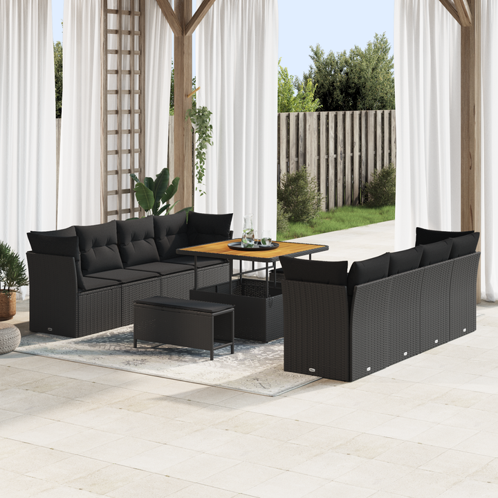 Havesofa Sæt med pude 11 pcs Sort polyrattan