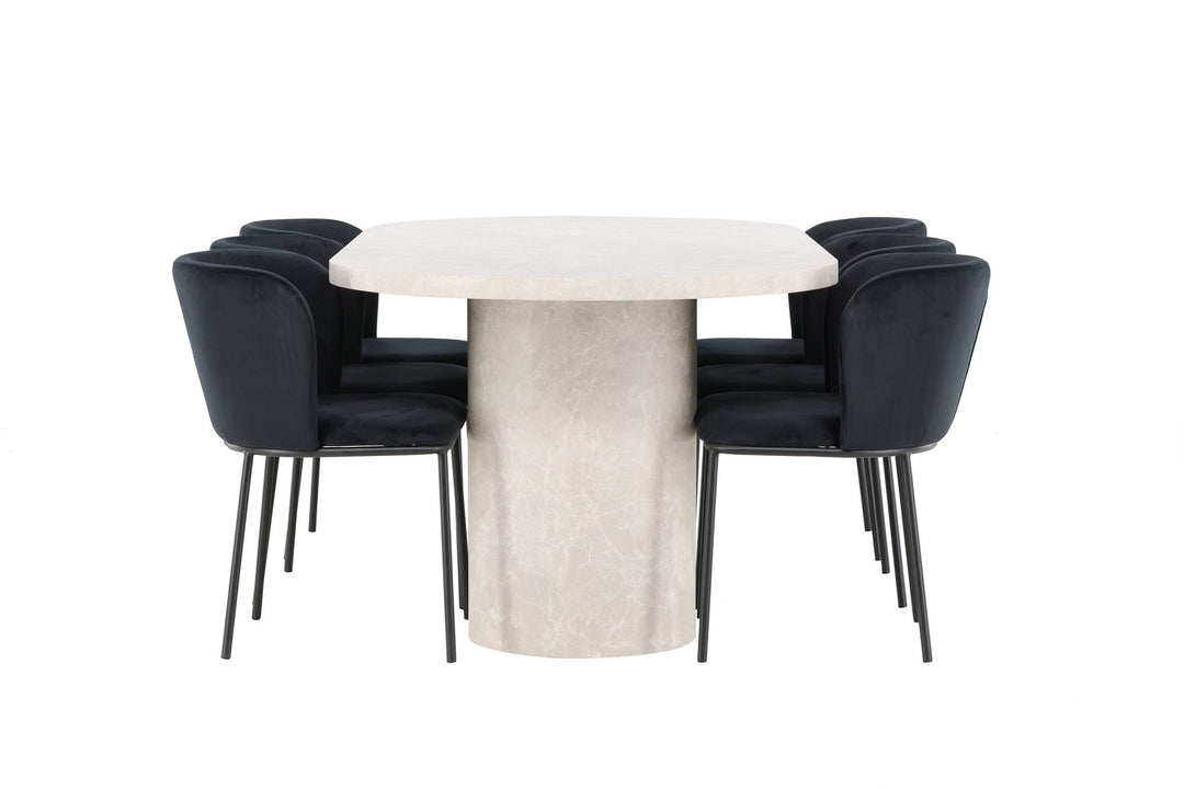 Venture Home Narvik Table - Beige with 6 Edina Chair - Black