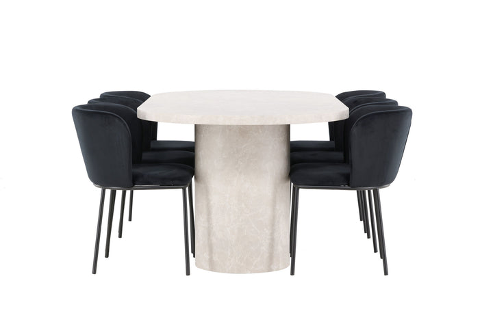 Venture Home Narvik Table - Beige with 6 Edina Chair - Black