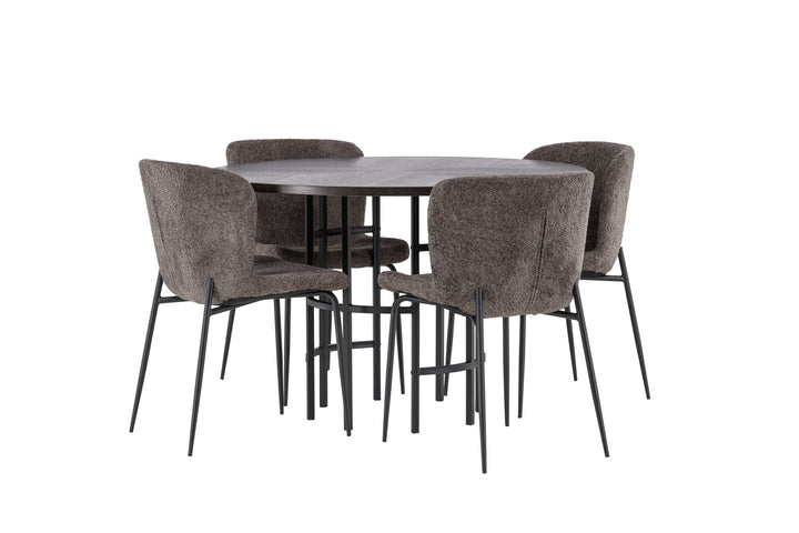 Venture Home Copenhagen Dining Table - Black / Mocca Veneer +Modesto Dining Chair - Grey / Smoked Black Boucle _4