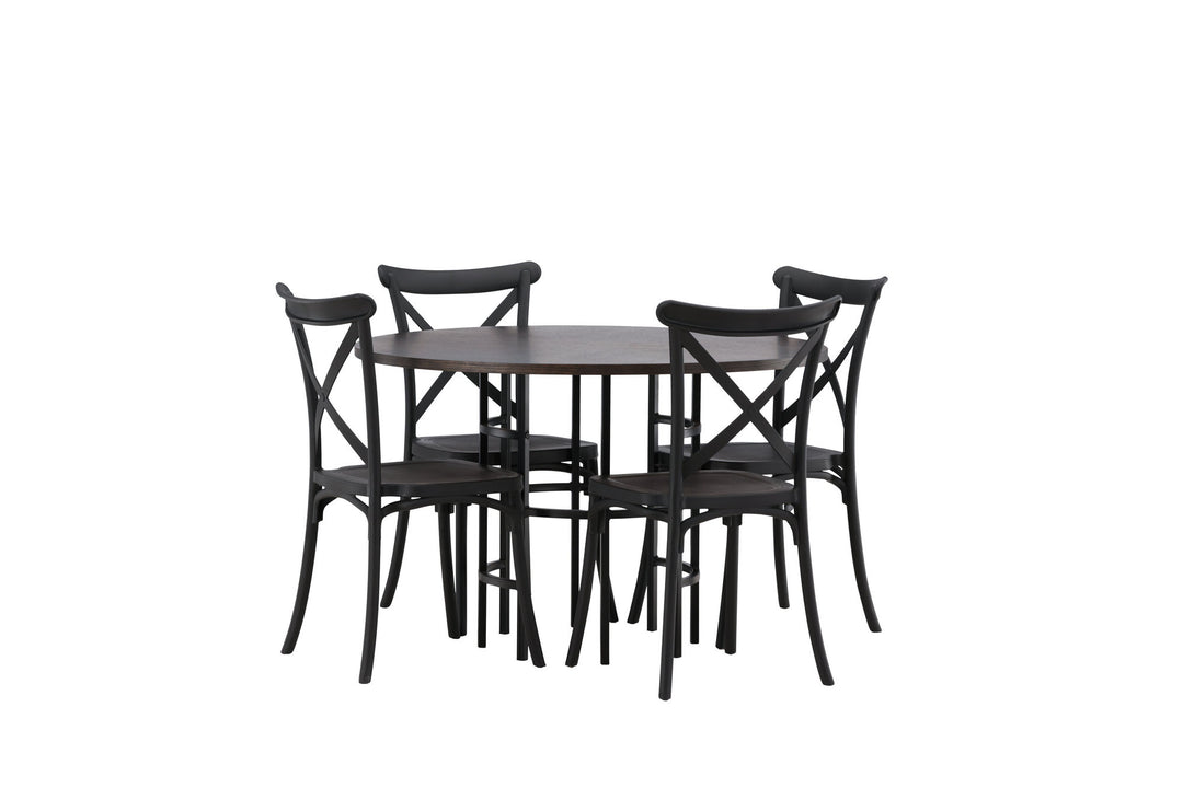 Venture Home Copenhagen Dining Table - Black / Mocca Veneer +Crosett Dining Chair - Matte Black / Matte Black Plastic _4