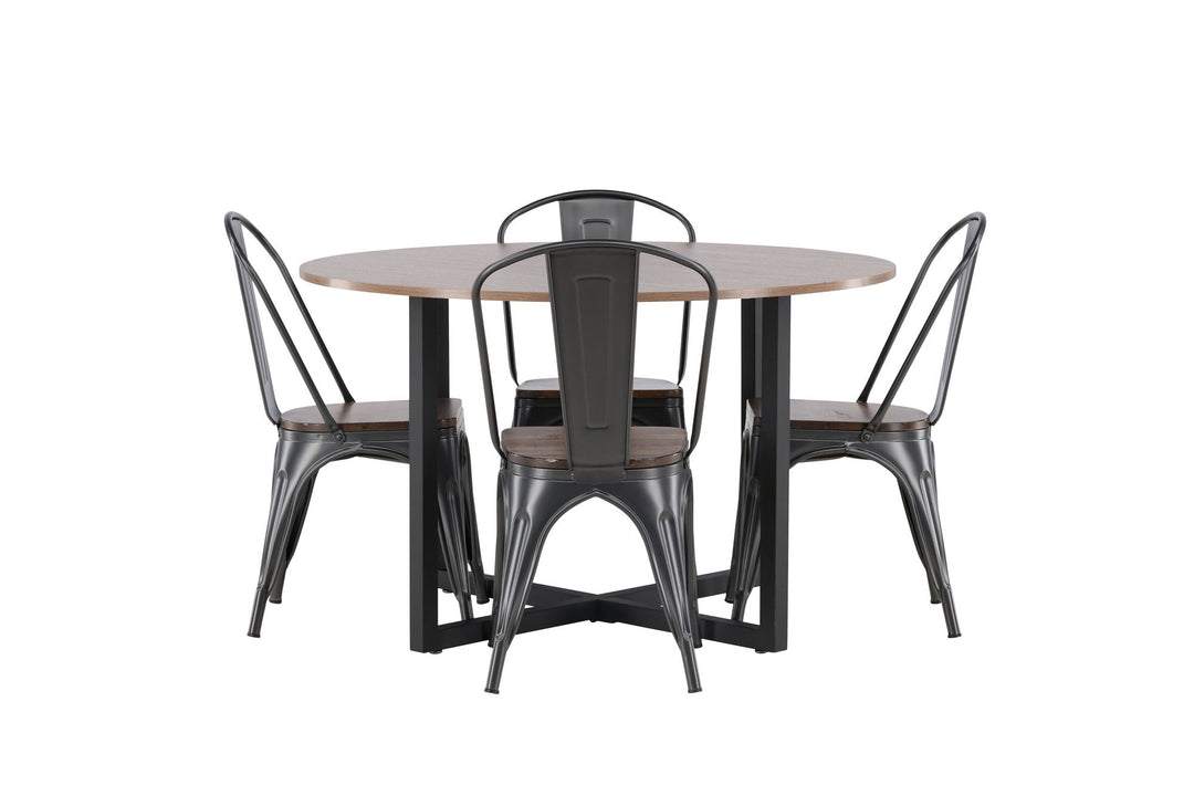 Venture Home Durango Dining Table - Black / Walnut MDF +Tempe Dining Chair - Dark grey / Dark Brown MDF _4