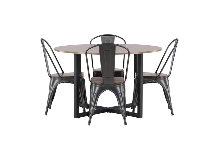 Venture Home Durango Dining Table - Black / Walnut MDF +Tempe Dining Chair - Dark grey / Dark Brown MDF _4