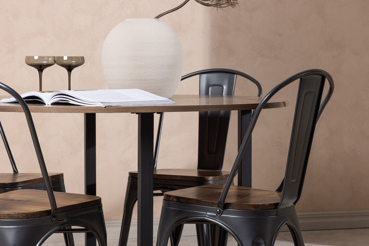Venture Home Durango Dining Table - Black / Walnut MDF +Tempe Dining Chair - Dark grey / Dark Brown MDF _4