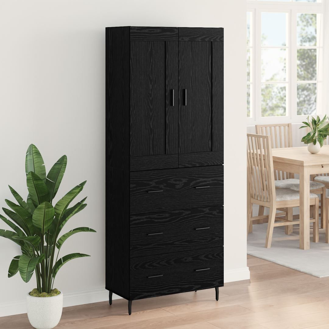 Highboard med skuffe 2 pcs Sort eg Konstrueret træ