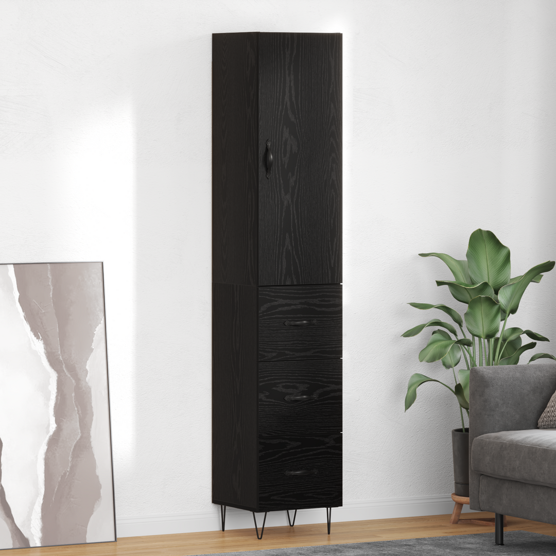 Highboard med skuffe Sort eg 34,5 x 34 x 90 cm Konstrueret træ