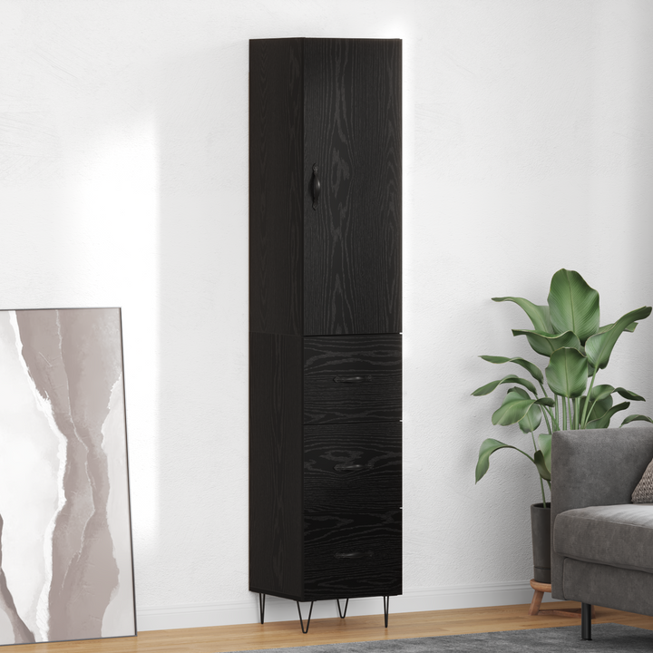 Highboard med skuffe Sort eg 34,5 x 34 x 90 cm Konstrueret træ