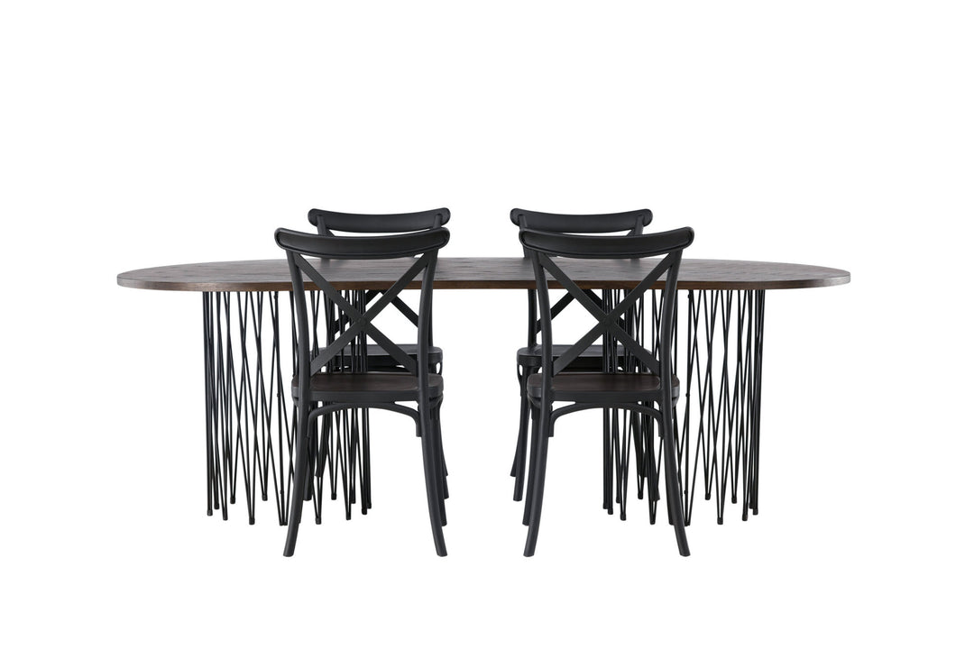 Venture Home Stone oval Dining Table - Black / Mocca Veneer +Crosett Dining Chair - Matte Black / Matte Black Plastic _4