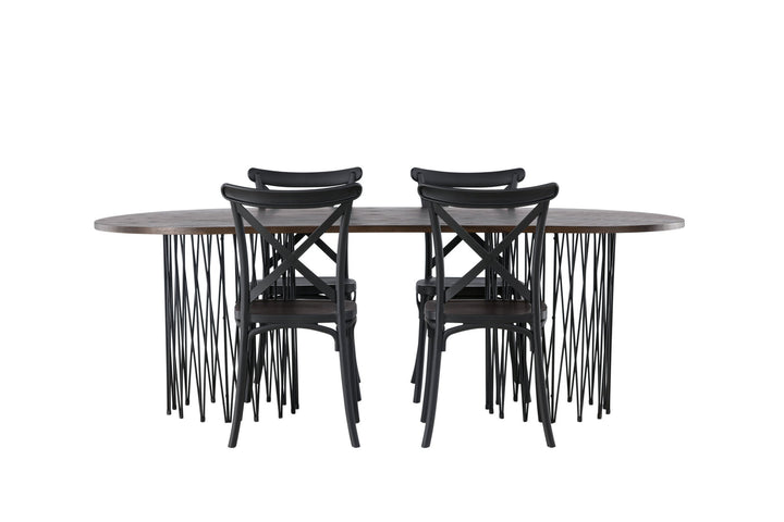 Venture Home Stone oval Dining Table - Black / Mocca Veneer +Crosett Dining Chair - Matte Black / Matte Black Plastic _4