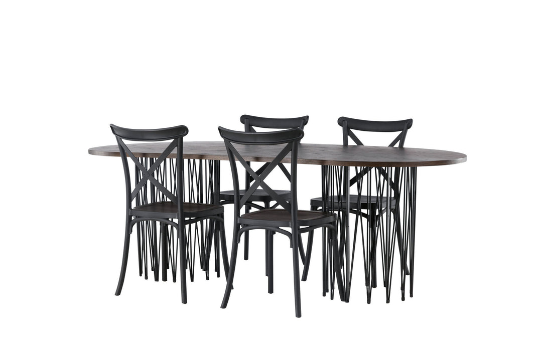 Venture Home Stone oval Dining Table - Black / Mocca Veneer +Crosett Dining Chair - Matte Black / Matte Black Plastic _4