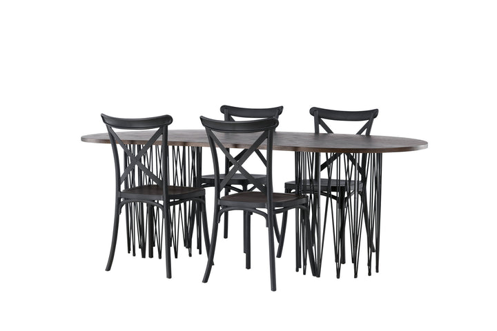 Venture Home Stone oval Dining Table - Black / Mocca Veneer +Crosett Dining Chair - Matte Black / Matte Black Plastic _4