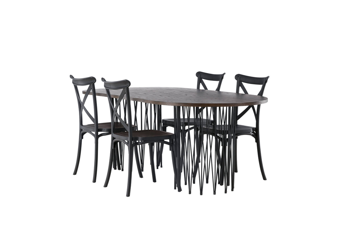 Venture Home Stone oval Dining Table - Black / Mocca Veneer +Crosett Dining Chair - Matte Black / Matte Black Plastic _4