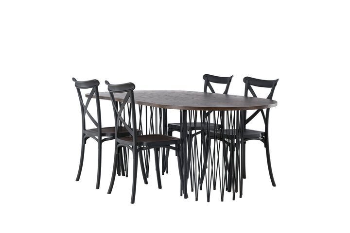 Venture Home Stone oval Dining Table - Black / Mocca Veneer +Crosett Dining Chair - Matte Black / Matte Black Plastic _4
