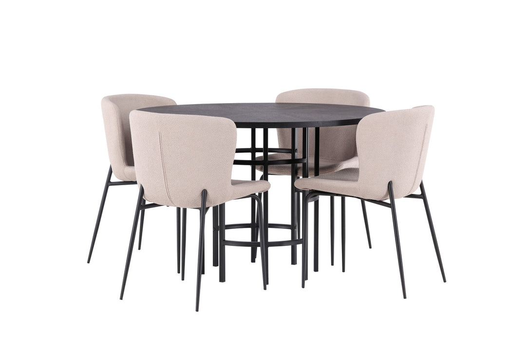 Venture Home Copenhagen Dining Table - Black / Black Veneer +Modesto Dining Chair - Beige / Beige Boucle _4