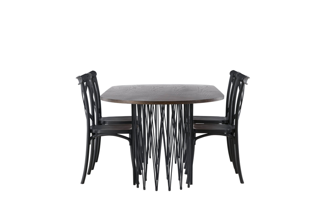 Venture Home Stone oval Dining Table - Black / Mocca Veneer +Crosett Dining Chair - Matte Black / Matte Black Plastic _4