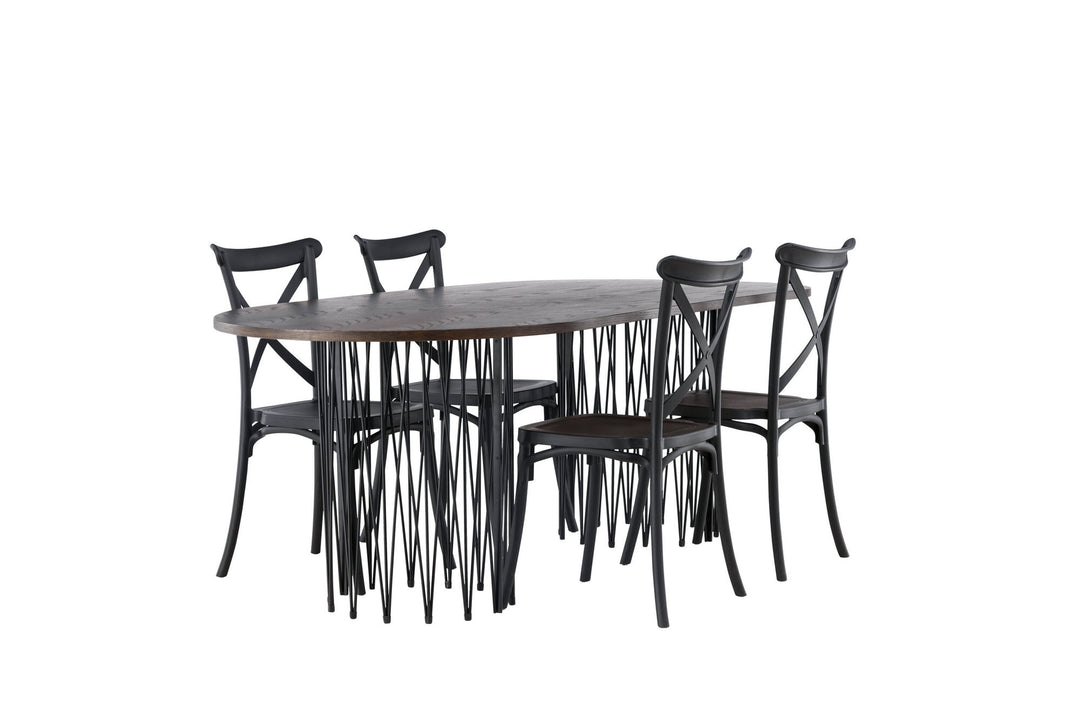 Venture Home Stone oval Dining Table - Black / Mocca Veneer +Crosett Dining Chair - Matte Black / Matte Black Plastic _4
