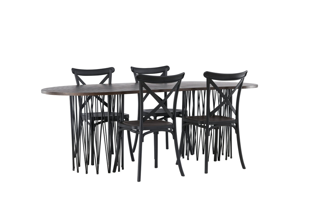 Venture Home Stone oval Dining Table - Black / Mocca Veneer +Crosett Dining Chair - Matte Black / Matte Black Plastic _4