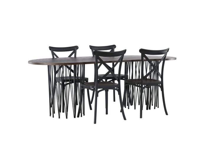 Venture Home Stone oval Dining Table - Black / Mocca Veneer +Crosett Dining Chair - Matte Black / Matte Black Plastic _4