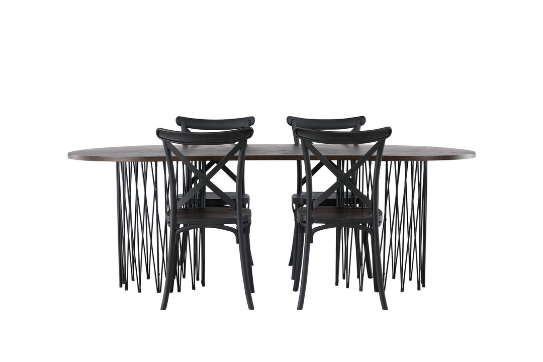 Venture Home Stone oval Dining Table - Black / Mocca Veneer +Crosett Dining Chair - Matte Black / Matte Black Plastic _4