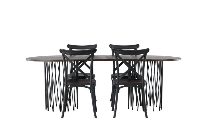 Venture Home Stone oval Dining Table - Black / Mocca Veneer +Crosett Dining Chair - Matte Black / Matte Black Plastic _4