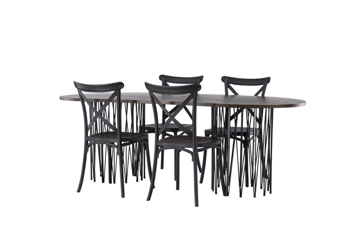 Venture Home Stone oval Dining Table - Black / Mocca Veneer +Crosett Dining Chair - Matte Black / Matte Black Plastic _4