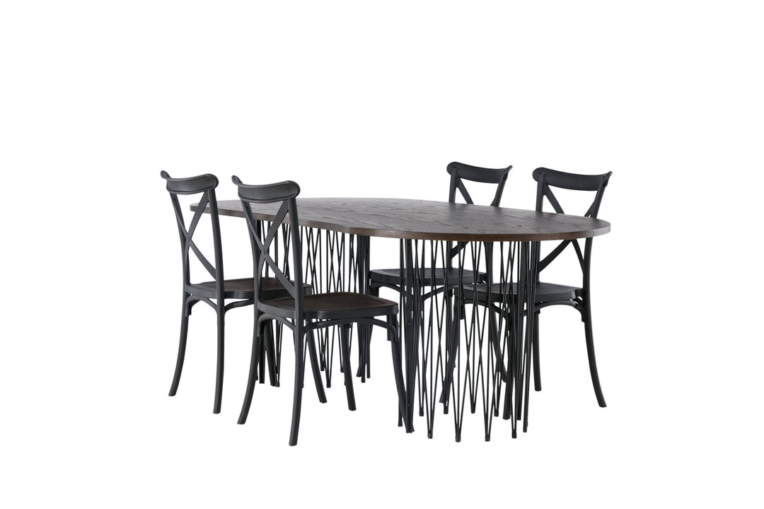 Venture Home Stone oval Dining Table - Black / Mocca Veneer +Crosett Dining Chair - Matte Black / Matte Black Plastic _4