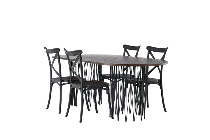 Venture Home Stone oval Dining Table - Black / Mocca Veneer +Crosett Dining Chair - Matte Black / Matte Black Plastic _4