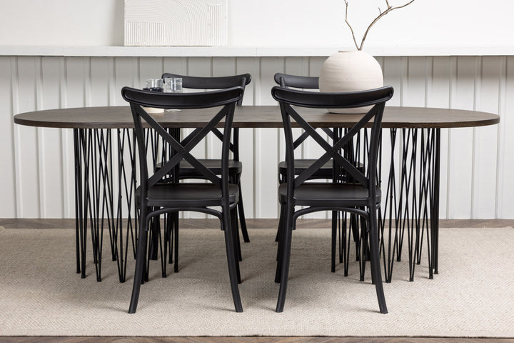 Venture Home Stone oval Dining Table - Black / Mocca Veneer +Crosett Dining Chair - Matte Black / Matte Black Plastic _4