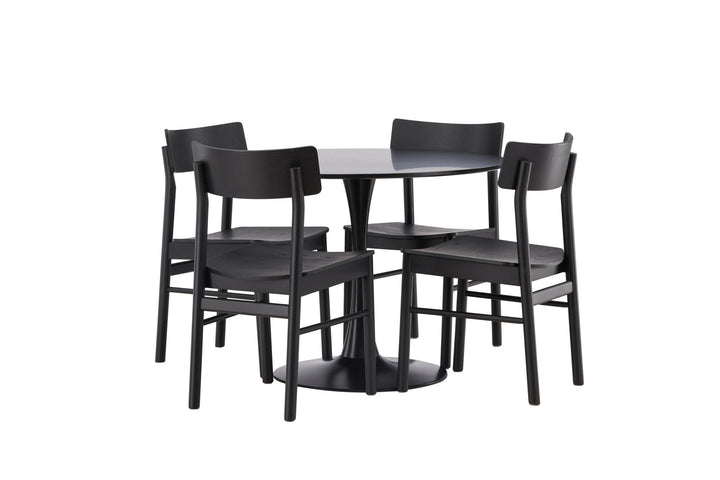 Venture Home Glade Dining Table - Black / Black MDF +Montros Dining Chair - Natural / Natural Rubberwood _4