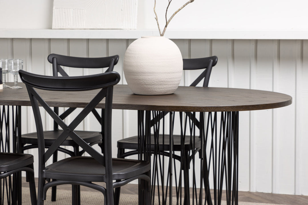 Venture Home Stone oval Dining Table - Black / Mocca Veneer +Crosett Dining Chair - Matte Black / Matte Black Plastic _4