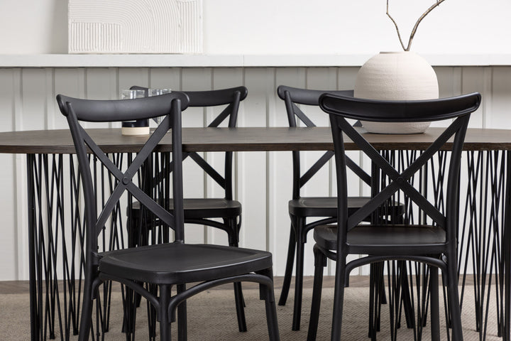 Venture Home Stone oval Dining Table - Black / Mocca Veneer +Crosett Dining Chair - Matte Black / Matte Black Plastic _4