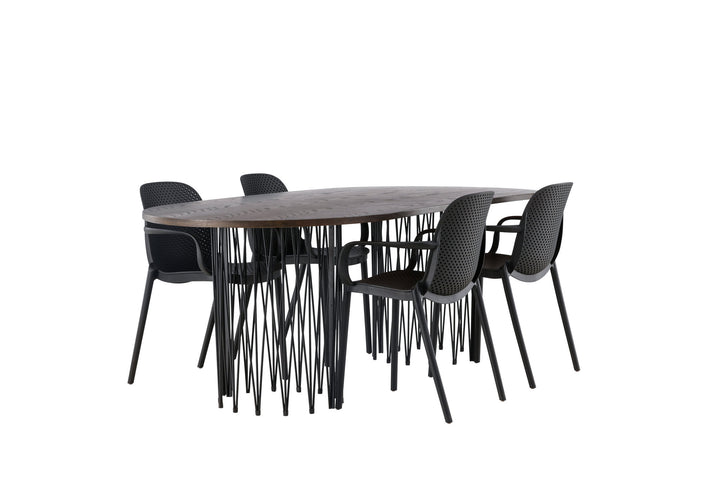 Venture Home Stone oval Dining Table - Black / Mocca Veneer +Baltimore Dining Chair - Black / Black Plastic _4