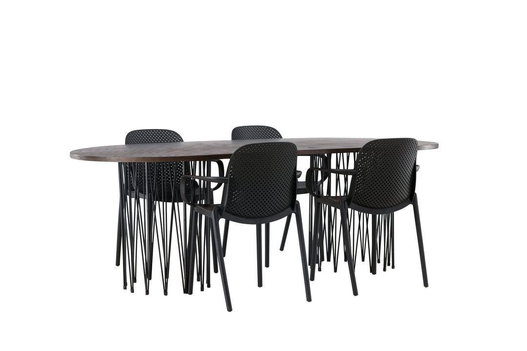 Venture Home Stone oval Dining Table - Black / Mocca Veneer +Baltimore Dining Chair - Black / Black Plastic _4