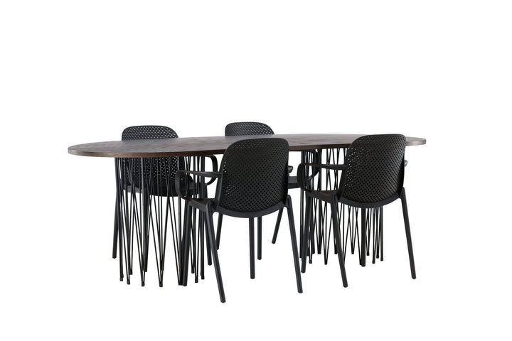 Venture Home Stone oval Dining Table - Black / Mocca Veneer +Baltimore Dining Chair - Black / Black Plastic _4