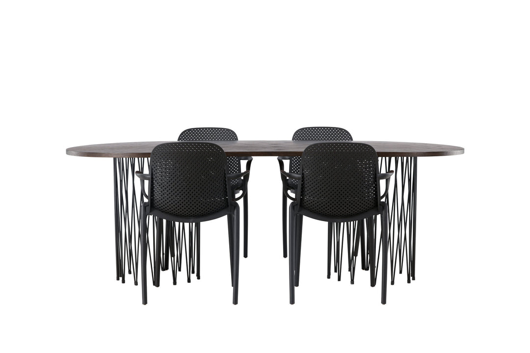 Venture Home Stone oval Dining Table - Black / Mocca Veneer +Baltimore Dining Chair - Black / Black Plastic _4