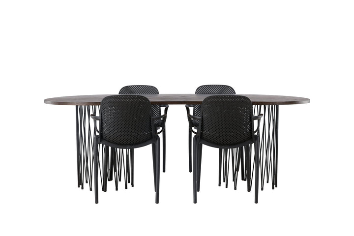 Venture Home Stone oval Dining Table - Black / Mocca Veneer +Baltimore Dining Chair - Black / Black Plastic _4