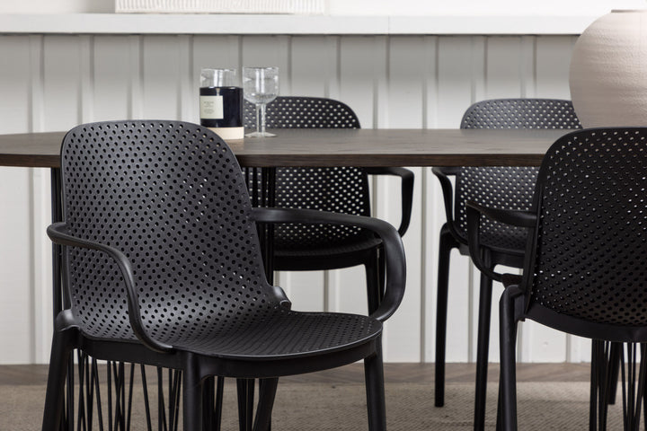 Venture Home Stone oval Dining Table - Black / Mocca Veneer +Baltimore Dining Chair - Black / Black Plastic _4