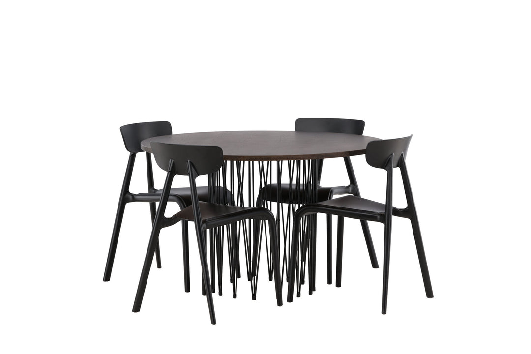 Venture Home Stone round Dining Table - Black / Mocca Veneer +Ursholmen Dining Chair - Black Polypropylene _4