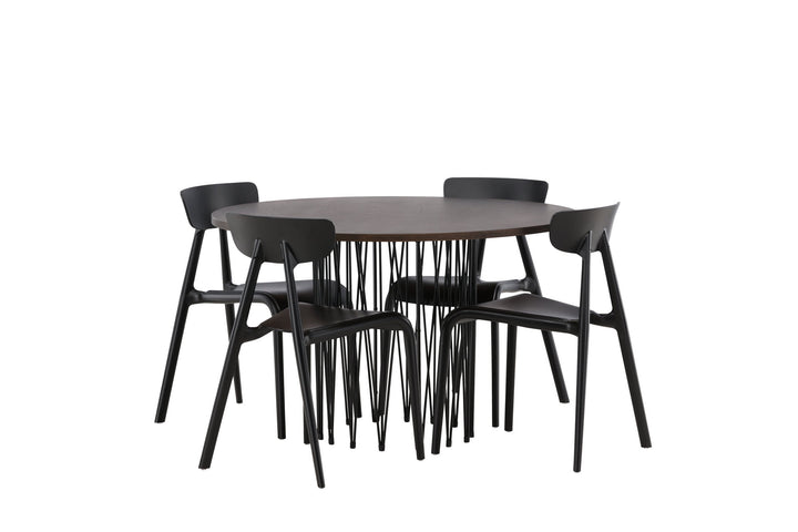 Venture Home Stone round Dining Table - Black / Mocca Veneer +Ursholmen Dining Chair - Black Polypropylene _4