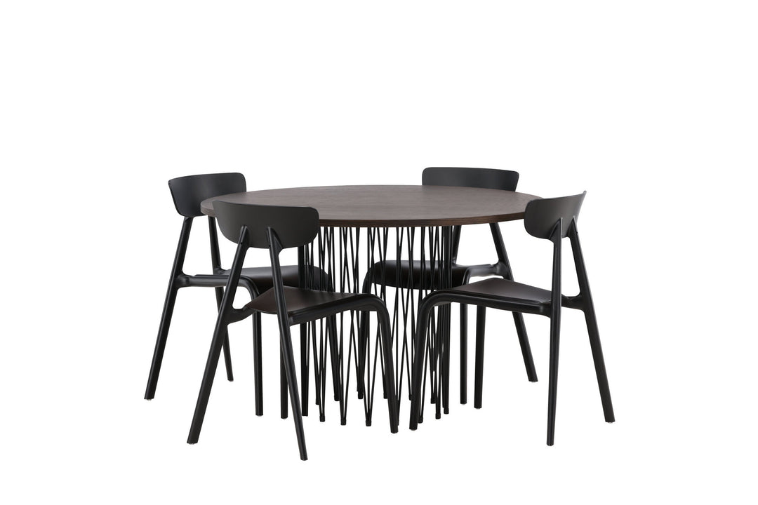 Venture Home Stone round Dining Table - Black / Mocca Veneer +Ursholmen Dining Chair - Black Polypropylene _4