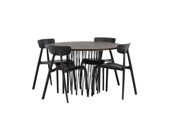 Venture Home Stone round Dining Table - Black / Mocca Veneer +Ursholmen Dining Chair - Black Polypropylene _4
