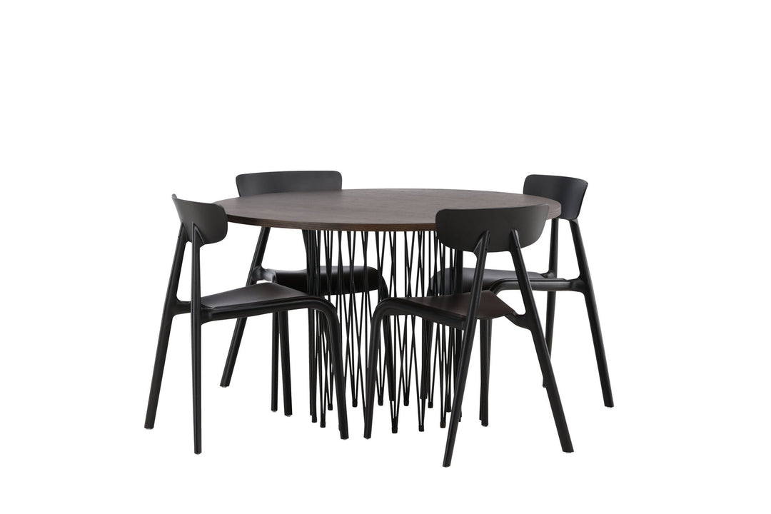 Venture Home Stone round Dining Table - Black / Mocca Veneer +Ursholmen Dining Chair - Black Polypropylene _4