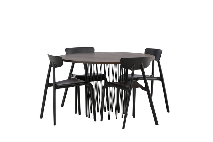 Venture Home Stone round Dining Table - Black / Mocca Veneer +Ursholmen Dining Chair - Black Polypropylene _4