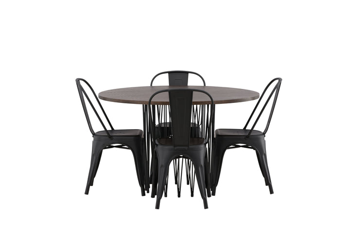 Venture Home Stone round Dining Table - Black / Mocca Veneer +Tempe Dining Chair - Matte black / Metal _4