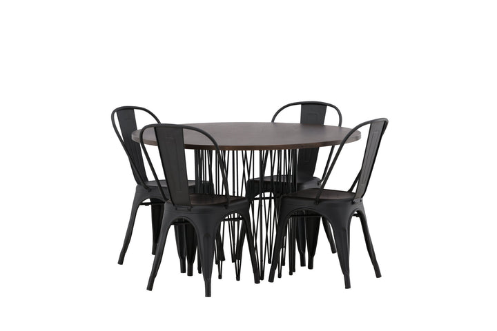 Venture Home Stone round Dining Table - Black / Mocca Veneer +Tempe Dining Chair - Matte black / Metal _4