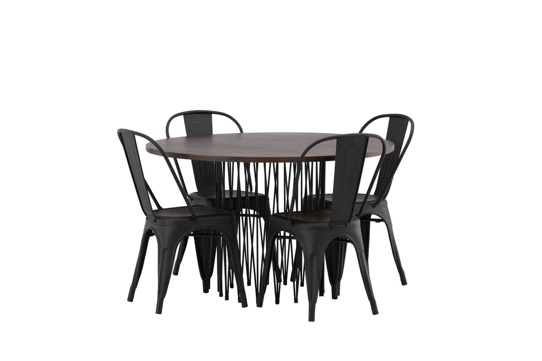 Venture Home Stone round Dining Table - Black / Mocca Veneer +Tempe Dining Chair - Matte black / Metal _4