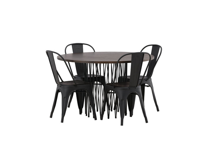 Venture Home Stone round Dining Table - Black / Mocca Veneer +Tempe Dining Chair - Matte black / Metal _4
