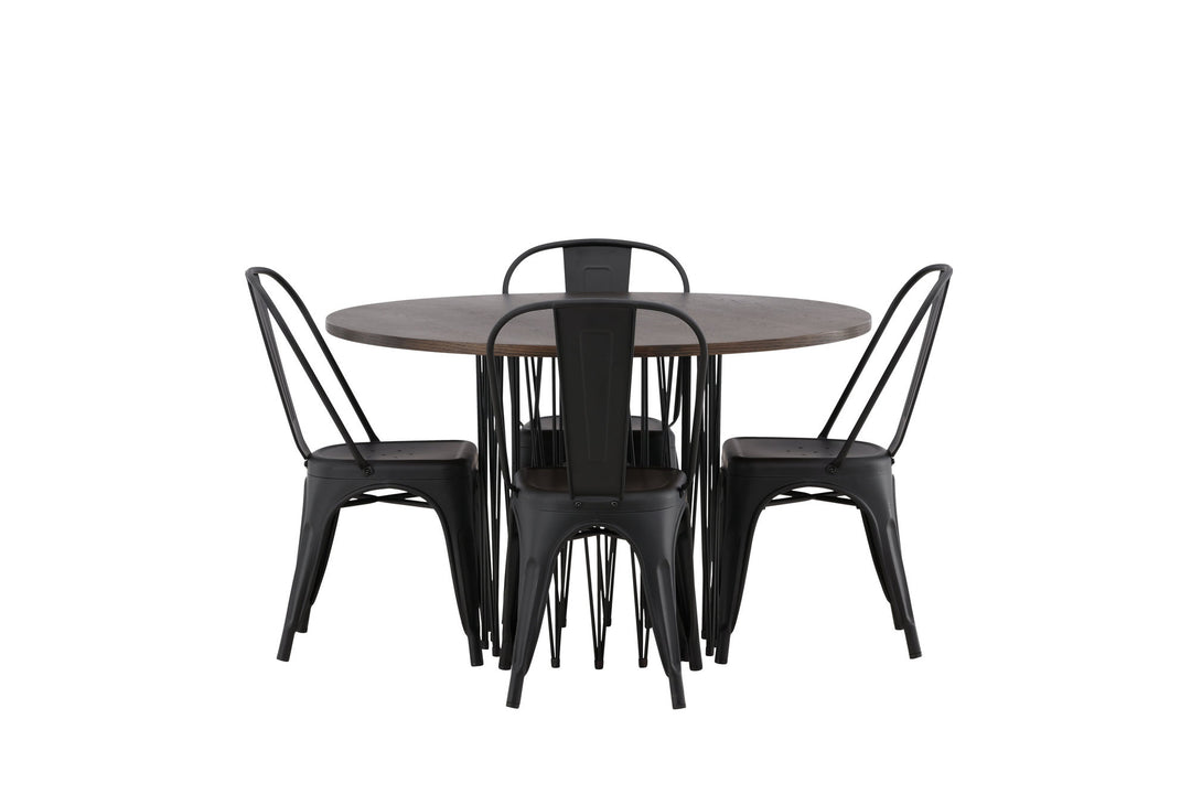 Venture Home Stone round Dining Table - Black / Mocca Veneer +Tempe Dining Chair - Matte black / Metal _4